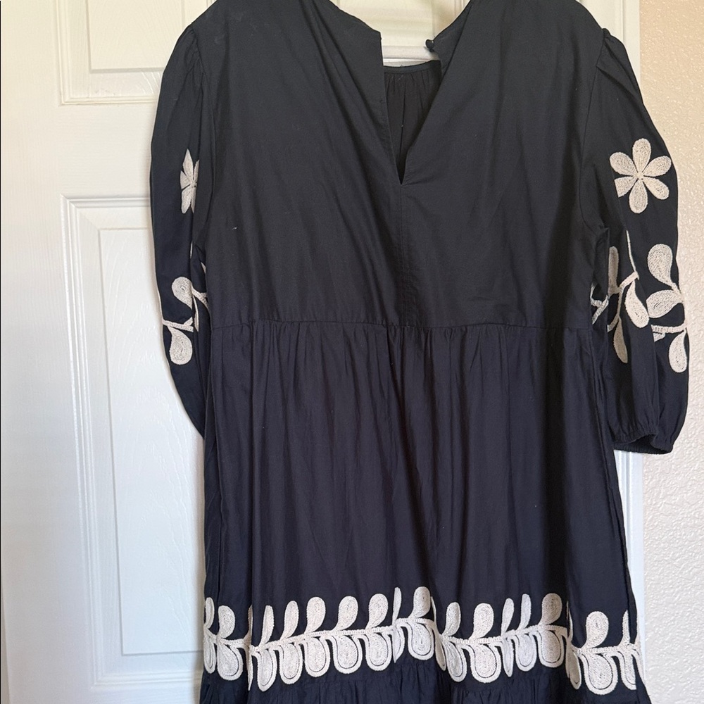 Anthropologie Black dress w/ Cream Rope-Style Floral Embroidery - Picture 5 of 8